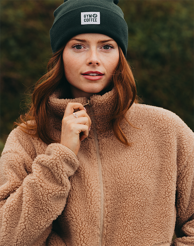 Industry High Collar Fleece Jacket in Sandstone