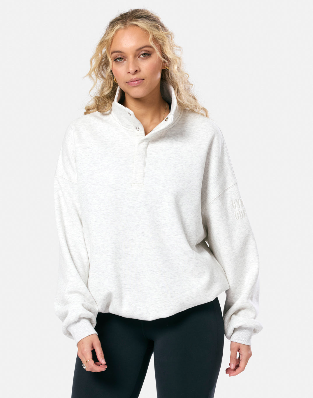 Snap Collar Sweatshirt in White Marl