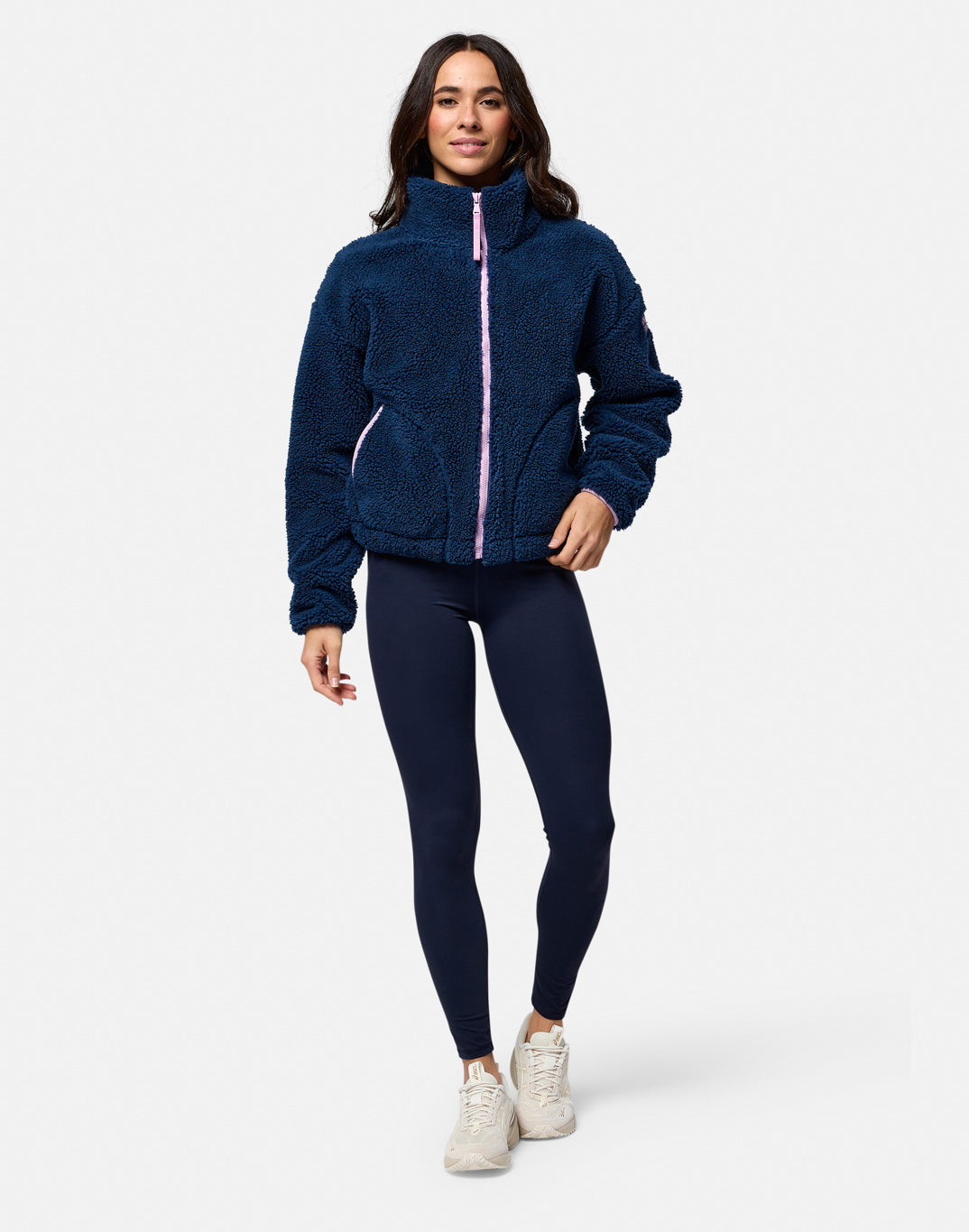 Industry Fleece High Collar Jacket in Petrol Blue