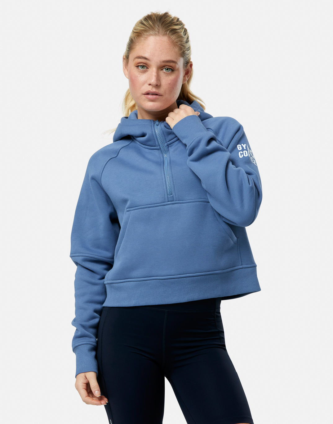 Sierra Half Zip Crop Hoodie in Oasis Blue
