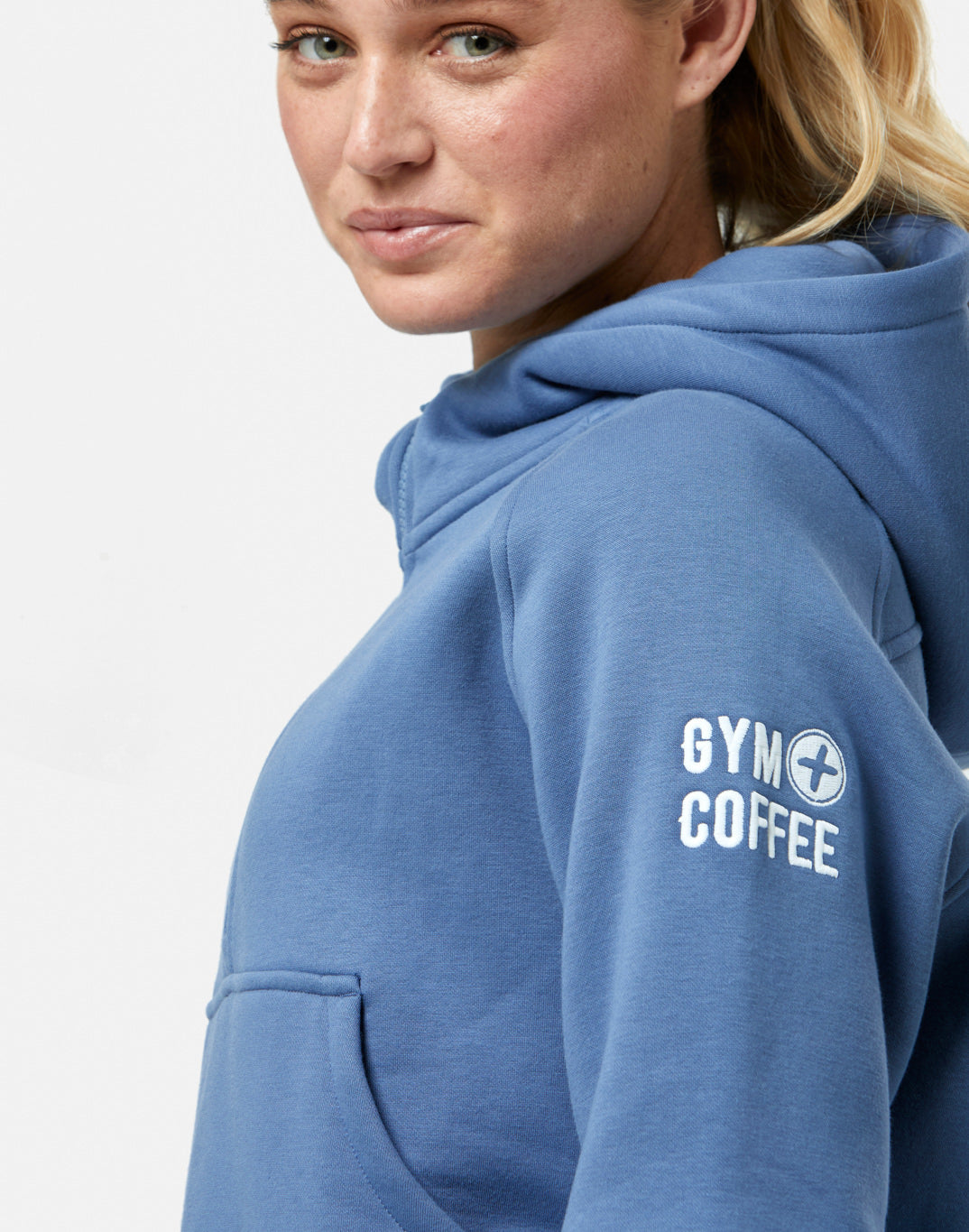 Sierra Half Zip Crop Hoodie in Oasis Blue