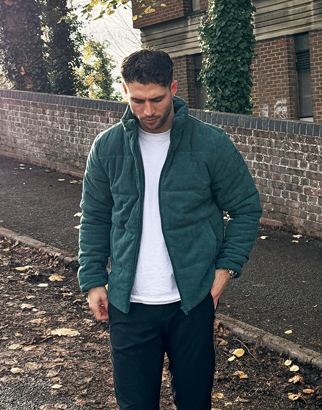 Cord Puffer Jacket in Amazon Green