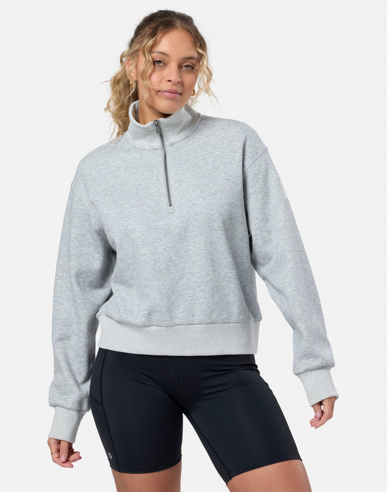 Ribbed Quarter Zip in Grey Melange