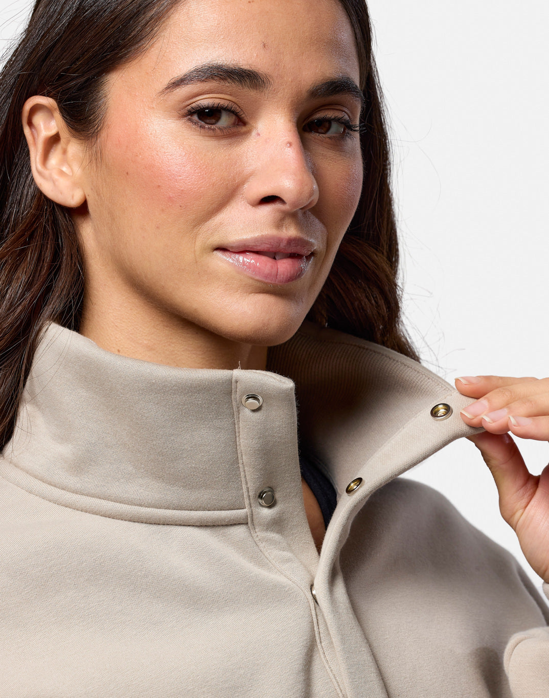 Snap Collar Sweatshirt in Rich Taupe