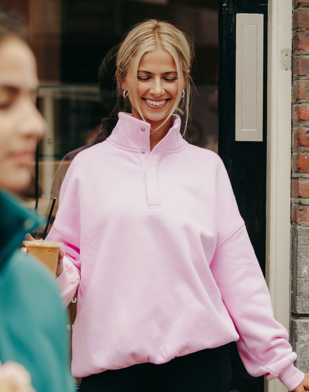 Snap Collar Sierra Sweatshirt in Baby Pink