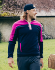 Half Zip Polar Fleece in Obsidian/Vivid Pink